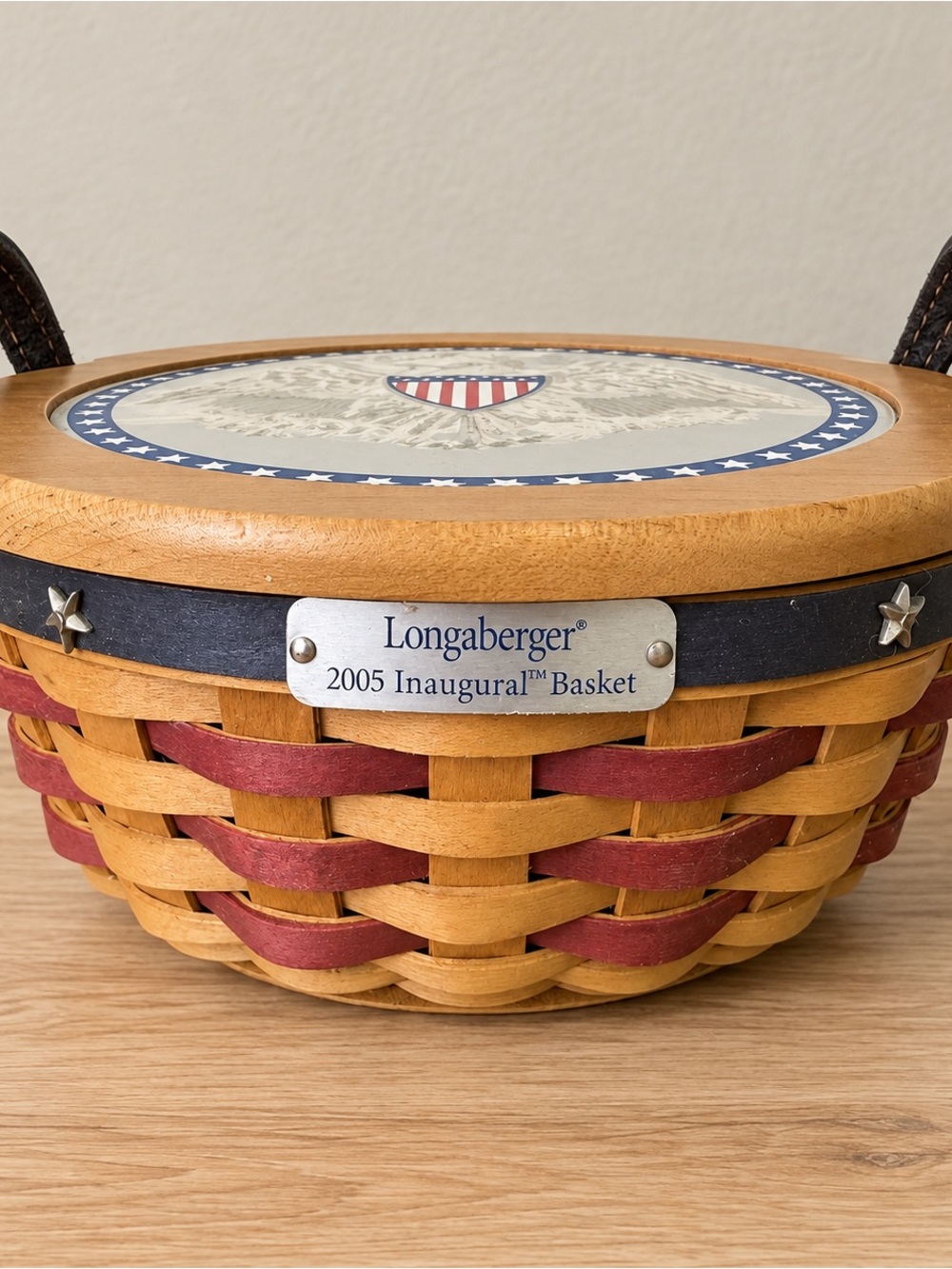 Vintage Collectible Longaberger 2005 Inaugural Basket with Eagle Lid & Protector